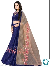 Beautiful Semi Stitched  lehenga Choli - Free Size, Purple, Velvet, Dupatta Fabric : Net, Embroidered, Multipack :1